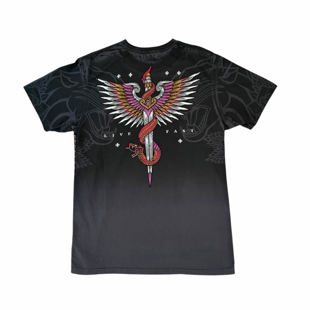 Affliction Toxic Earth T-Shirt Skull Rhinestone Men’s Large - Picture 3 of 5